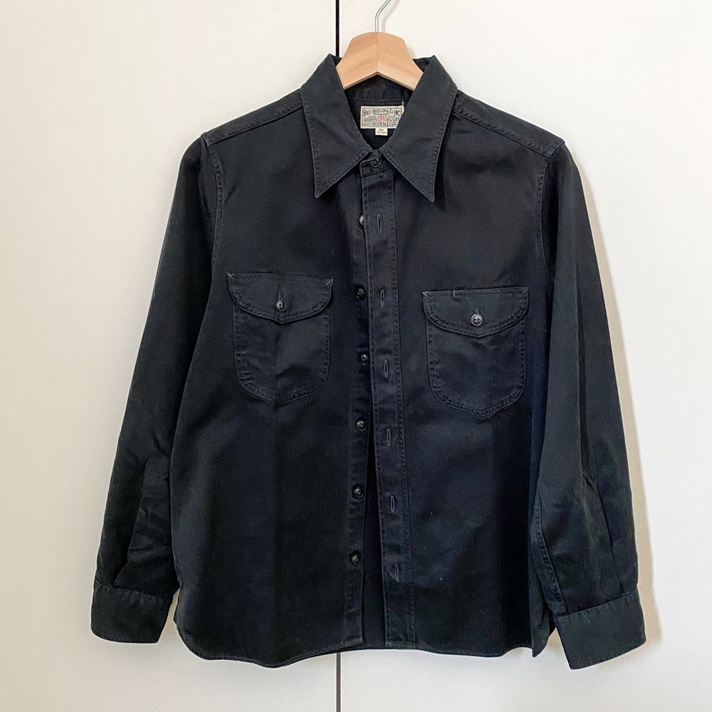 Japanese Cotton Black Herringbone Twill Work Shirt Size 14-4.5 (XS-S)